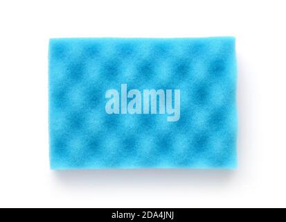 Top view of blue dish washing sponge isolated on white Stock Photo