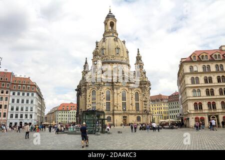 A View of The Dresden Frauenkirche (Evangelical-Lutheran Church of Saxony) in Dresden, Germany. Stock Photo
