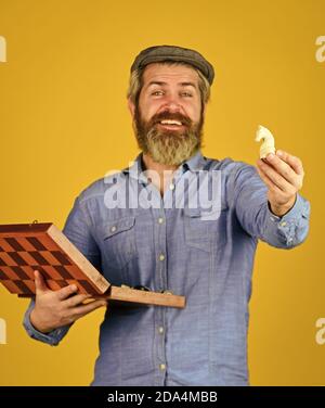 Game strategy concept. Chess lesson. Cognitive development. Chess competition. Board game. Bearded man play chess. Chess figures. Intellectual games. Grandmaster experienced player. Enjoy tournament. Stock Photo