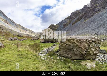 Large fallen boulders in Honister Pass in the English Lake District, Cumbria UK Stock Photo