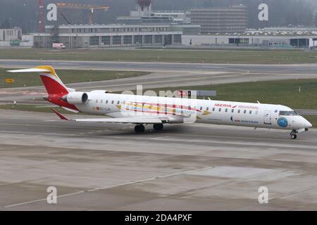 A Iberia Regional Mitsubish CRJ-1000 at Zurich Kloten Airport, Switzerland on 22 January 2019. (Credit: Robert Smith | MI News) Stock Photo