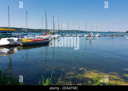 Ratzeburg: lake Ratzeburger See, sailship, SUP, Herzogtum Lauenburg, Schleswig-Holstein, Germany Stock Photo