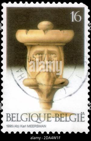 Saint Petersburg, Russia - September 18, 2020: Stamp printed in the Belgium the image of Chess, circa 1995 Stock Photo