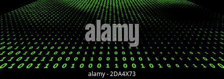 Binary code perspective background with green digits on a black. Digital vector graphic pattern Stock Vector