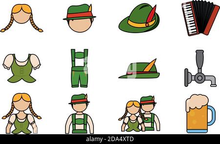 Isolated set group objects october fest icons- Vector Stock Vector