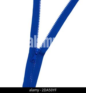 Blue zipper lock for jacket on white background isolate Stock Photo