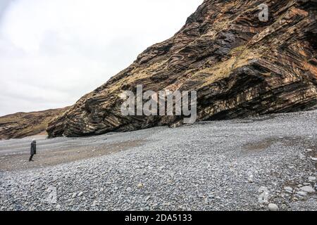 Millook Haven exhibits the best example of chevron faults in the British Isles. Stock Photo