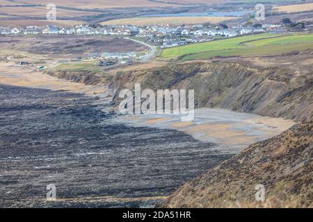 Millook Haven exhibits the best example of chevron faults in the British Isles. Stock Photo