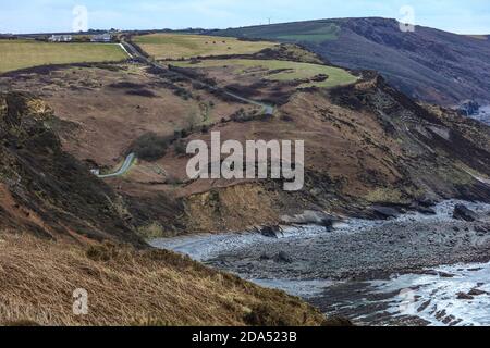 Millook Haven exhibits the best example of chevron faults in the British Isles. Stock Photo