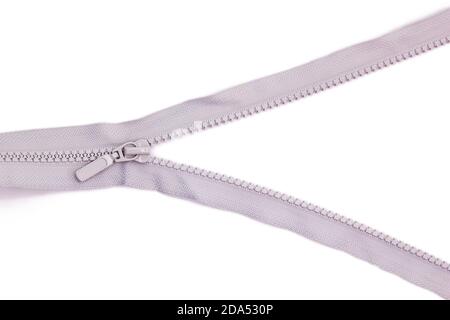 White zipper lock for jacket on white background isolate Stock Photo