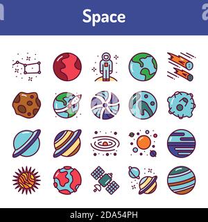 Space color line icons set. Pictograms for web page, mobile app, promo. Stock Vector