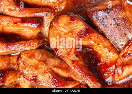 baked red fish in a marinade of teriyaki sauce Stock Photo