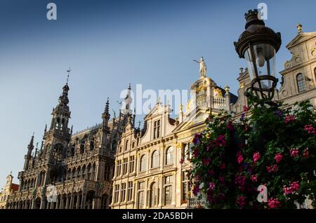 Brussels, Belgium, August 2019. The Great Square or Grote Markt. The evening light enhances its beauty of the magnificent Baroque and Gothic buildings Stock Photo