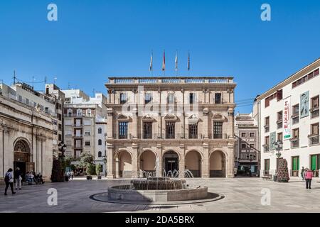 town hall in the main square of the city of Castellon de la Plana, Valencian Community, Spain, Europefountain Stock Photo