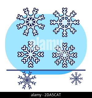 Snowflake sticker set on white isolated backdrop. Christmas postcard for invitation or gift card, notebook, bath tile, scrapbook. Phone case or cloth Stock Vector