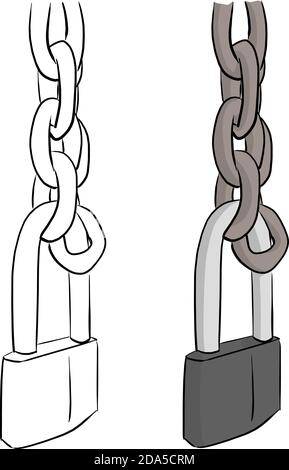 chain and lock vector illustration sketch doodle hand drawn with black lines isolated on white background Stock Vector