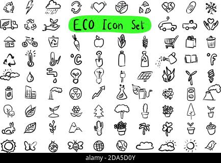 Environmental icon set vector illustration sketch doodle hand drawn with black lines isolated on white background Stock Vector