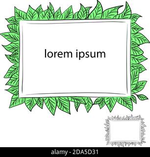 Green nature spring leaves with blank white rectangular frame vector illustration sketch doodle hand drawn isolated on white background Stock Vector