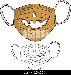 Halloween covid-19 medical mask vector illustration sketch doodle hand drawn with black lines isolated on white background Stock Vector