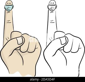 close-up hand with surgical mask on pointing finger vector illustration sketch doodle hand drawn isolated on white background Stock Vector