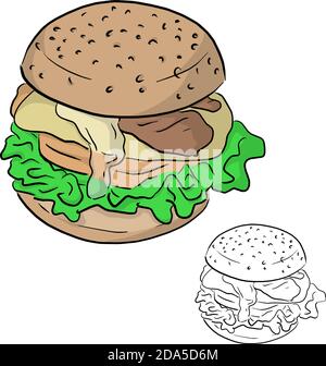 simple colorful hamburger vector illustration sketch doodle hand drawn with black lines isolated on white background Stock Vector