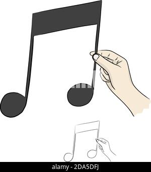 close-up hand holding music note vector illustration sketch doodle hand drawn isolated on white background Stock Vector