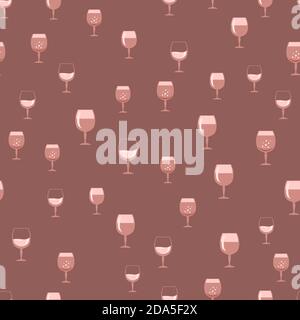 Glass of Wine Seamless Pattern. Wineglass Symbol. Glassware Concept. Liqueur Cup. Glassware Silhouettes. Drink Icon Stock Vector