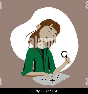 Female explorer or historian using a map Stock Vector