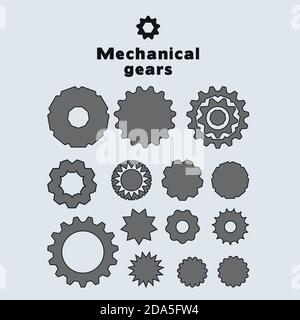 Set of shadows of mechanical gears, grey color Stock Vector