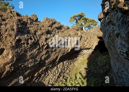 lava tube formed by volcanic activity in Etna Park, Sicily Stock Photo