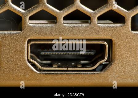 macro shot of hdmi output connection on videocard Stock Photo