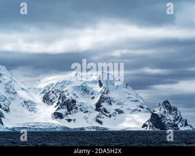 Snow covered mountain tops at Point Wild, Elephant Island, Antarctica. Stock Photo