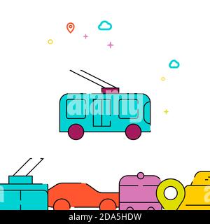 Trolleybus filled line icon, simple illustration Stock Vector