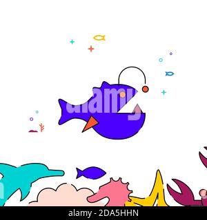 Deep sea fish filled line icon, simple illustration Stock Vector