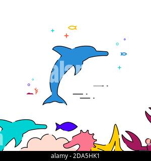 Dolphin filled line icon, simple illustration Stock Vector
