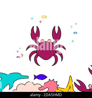 Red crab filled line icon, simple illustration Stock Vector