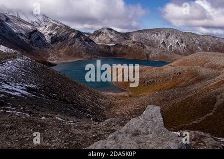 Upper Tama Lake Landscape, Tongariro National Park, New Zealand Stock Photo