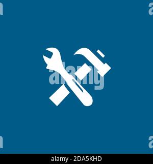 Hammer And Wrench Blue Icon On White Background. Blue Flat Style Vector Illustration. Stock Vector