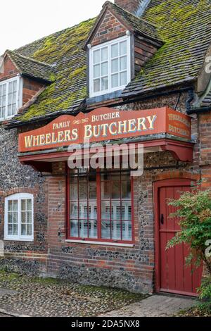 The Old Butchers shop cottage with sign in Hambleden, Buckinghamshire, England Stock Photo