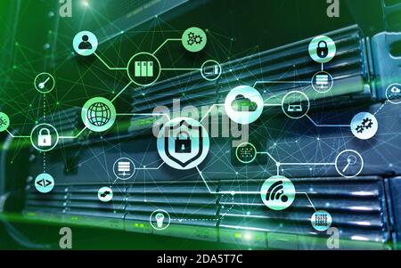 Data security concept. Icons: Closed Padlock, Wifi And cloud on digital background. Stock Photo
