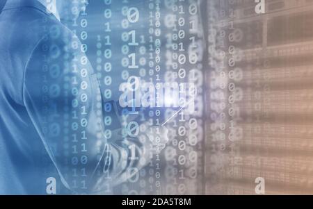 Futuristic Background Matrix Mixed Media Binary Code concept. Stock Photo