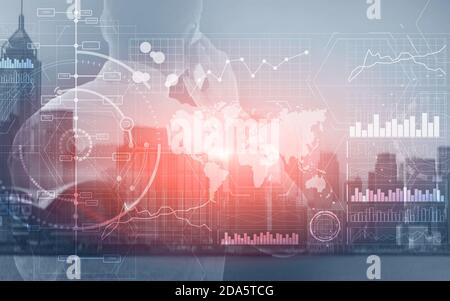 New Business intelligence BI Key performance indicator KPI Analysis dashboard transparent technology background. Stock Photo