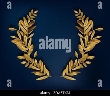 Golden laurel wreath with leaves and copy space Stock Vector