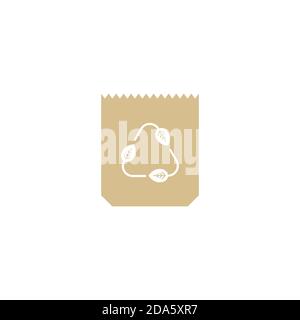 brown empty grocery paper bag with reuse sign. flat icon isolated on white. vector illustration. recycle eco package for products or food. Stock Vector