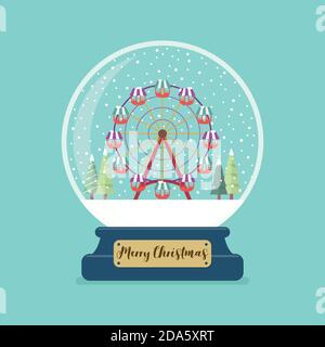 Ferris wheel in Merry christmas glass ball. Vector illustration Stock Vector