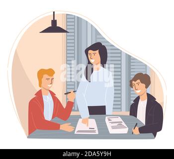 Team of employees thinking on project development Stock Vector