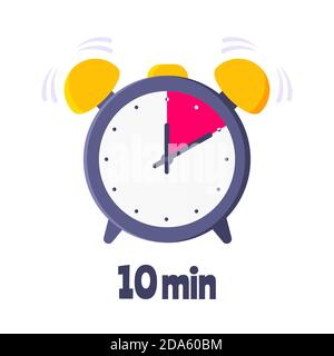 Ten minutes on analog clock face flat style design vector illustration icon sign isolated on white background. Stock Vector