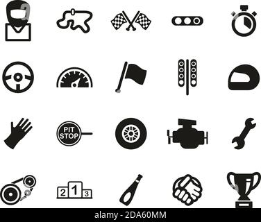 Racing Icons Black & White Set Big Stock Vector