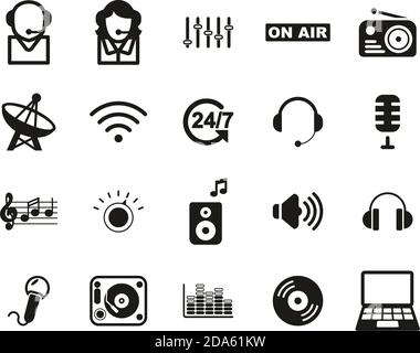 Radio Station & Radio Equipment Icons Black & White Set Big Stock Vector