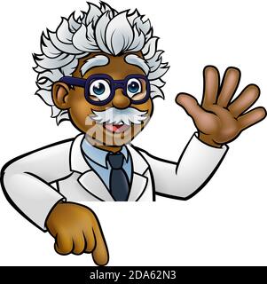 Cartoon Scientist Professor Pointing at Sign Stock Vector